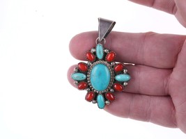 Vintage Navajo C. Jones Turquoise and coral sterling pendant - £145.88 GBP