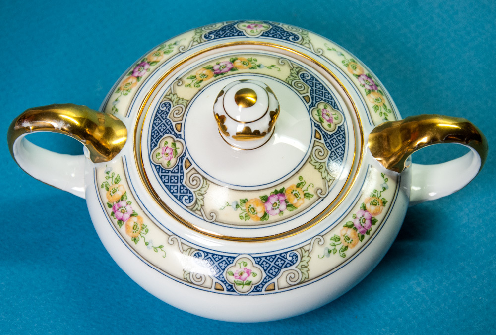 Bohemia Ceramic Cecil 2-Handled Sugar Bowl Lid Gold Trim Czechoslovakia 2164 25 Item image 2