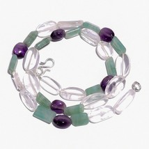 Natural Crystal Amethyst Aventurine Gemstone Smooth Beads Necklace 17&quot; UB-5149 - £7.78 GBP