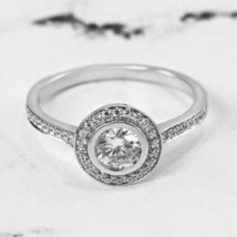 0.50Ct Simulated Diamond Halo Engagement Gift Ring 14K White Gold Plated Silver - £95.25 GBP