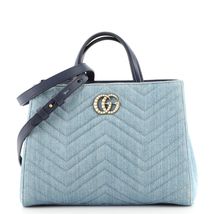 Gucci Pearly GG Marmont Tote Matelasse Denim Small Blue - £1,724.68 GBP