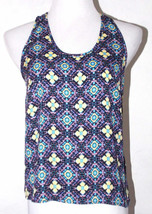 Elodie Womens Tank Top Large Floral Geometric Keyhole Back Opening Multi... - $17.99