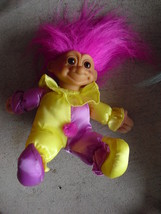 Vintage 1990s Russ Cloth and Plastic Jester Boy Troll with  Purple Hair 4 1/2&quot; - £12.41 GBP