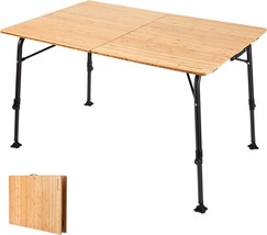 Portable Bamboo Tables With Adjustable Height Aluminum Legs For Outdoor ... - £295.18 GBP