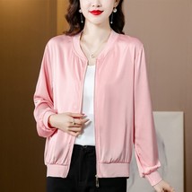 2022 Fashion Summer Solid Silk Jacket Women Bomber Long Sleeve Thin Casual Woman - £60.65 GBP