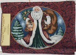 Set of 4 Tapestry Placemats,13&quot;x19&quot;,CHRISTMAS,SANTA WITH GIFT BAG IN OVA... - £17.20 GBP