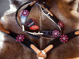 Horse Bridle Western Leather Headstall Breast Collar Show Tack Beaded  7930 - $121.99