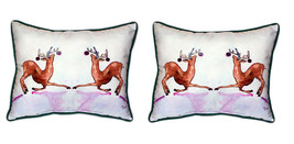 Pair of Betsy Drake Dancing Deer Large Indoor Outdoor Pillows 16x20 - £70.81 GBP