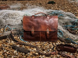 KALATING Personalized Handmade Real Leather Mens Briefcase Laptop Bag 15.6 Brown - £147.88 GBP