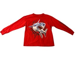 Arizona Jeans Boys Size 7 Red Tee Tshirt Long Sleeve Shark Jaws - £8.41 GBP