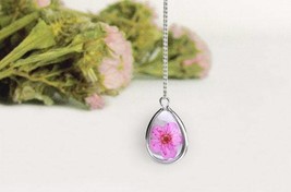 tiny real pressed pink flower necklace,pressed daisy flower necklace - £12.78 GBP