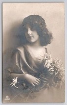 RPPC Pretty Young Lady With Flowers Real Photo Postcard G33 - $4.95