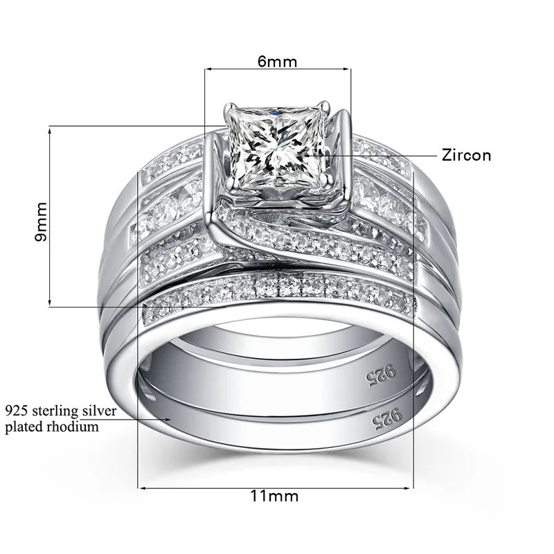 3pcs Wedding Ring Set For Women Sterling Silver 925 Moissanite Diamond Luxury Je - £105.89 GBP