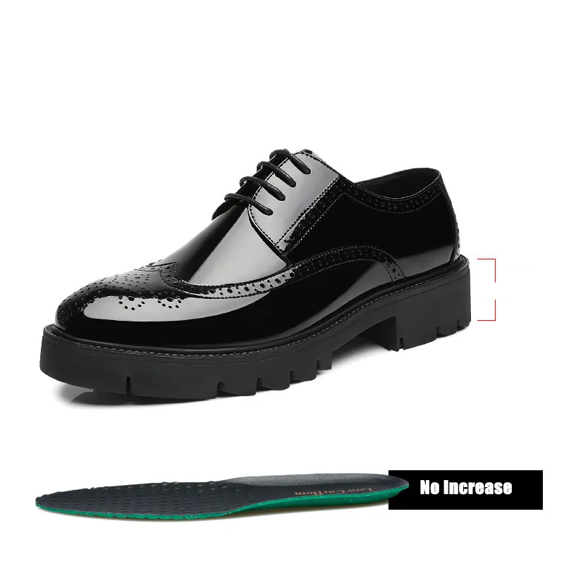 Salwa platform high heel 4 7 9 cm height increase casual men brogue patent leather shoe thumb200