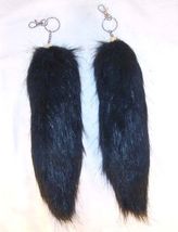 2 JUMBO BLACK FOX TAIL KEY CHAIN foxes wild animals novelty fake fur key... - $13.64