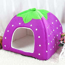 Strawberry Shaped Foldable Short Plush Pet House Nest, Size: L(Purple) - £7.11 GBP
