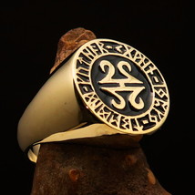 Excellent crafted Round black Celtic Runes Viking Men&#39;s Pinky Ring - solid Brass - £22.38 GBP+