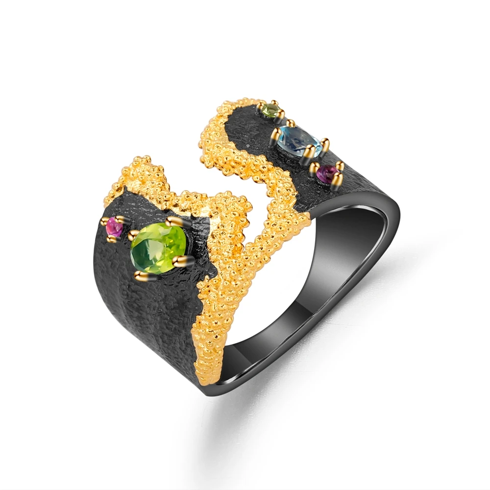 Natural Gemstone Black Plated Vintage Rings For Women Real 925 Sterling Silver F - £55.40 GBP