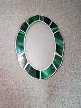 Vintage Leaded Sun Catcher Poinsettia Etched Green Slag Glass ~11x7 w/4 Loops - £14.92 GBP
