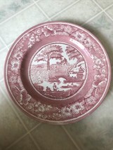 STAFFORDSHIRE Engravings WILD ROSE 8.5&quot; Flat Rimmed Soup Bowls Pink Iron... - £18.77 GBP