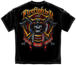 New FIREFIGHTER FIREMAN  BIKER AXES T SHIRT  Skull Licensed SHIRT  - $25.73+