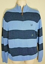 Mens Chaps 1/4 Zip Sweater Blue Striped Long Sleeves 100% Cotton XL NWT - £19.65 GBP