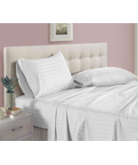 Bed Sheet 4 Piece Pure Cotton Striped Bed Coverlet White King Size Beddi... - £51.31 GBP