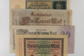 1910-1923 Germania 4-Note Set Impero &amp; Repubblica 1000 A 20 Million Marks - £39.56 GBP