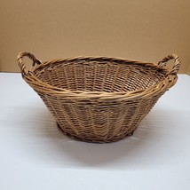 Vintage Woven Wicker Basket With Handles ~ 15” Across - £10.15 GBP