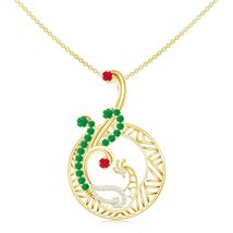 KICKY &amp; PERKY 925 Sterling Silver 14k Gold Plated Ruby and Moissanite Peacock Pe - £95.42 GBP