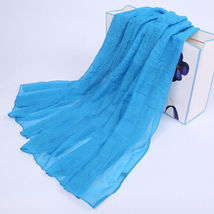 1 Womens Long Cotton Linen Scarf Shawl Neck Wrap Plain Scarves Tippet Blue - $4.99