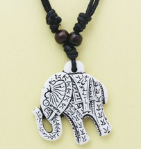 Adjustable Necklace White Elephant Tribal Pattern Design Pendant - £8.60 GBP
