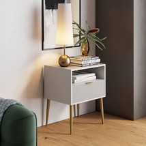 Nathan James Mid-Century James Faux Accent Side Or End Walnut Finish, White/Gold - £124.66 GBP