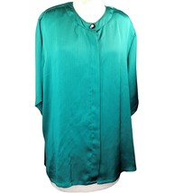 Vintage 80s Green Short Sleeve Polyester Blouse Size 22W - £19.33 GBP