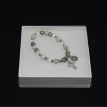 Religious First Communion Bracelet Silver Tone Chalice Cross Charm Glass Beads - £12.17 GBP