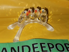 Swarovski Crystal 4 Baby Lovebirds Parakeets Budgies On Frosted Branch 199123 - £193.94 GBP