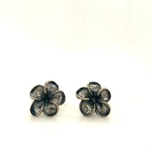 Vintage Signed JRI Mexico Sterling Carved Forget Me Not Flower Stud Earrings - £35.52 GBP