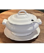 Loucarte Portugal White Ceramic Soup Tureen &amp; Lid with Underplate Platter - $1,025.16 MXN