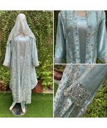 Pakistani Ice Blue silk long Gown shirt Style  Embroidered Sequins  Dres... - $2,996.51 MXN