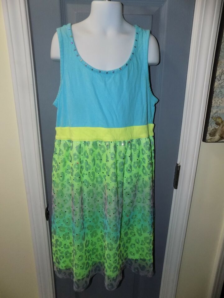 Justice Neon Leopard Animal Printed Mesh Overlay Sleeveless Tank Dress S... - $16.20