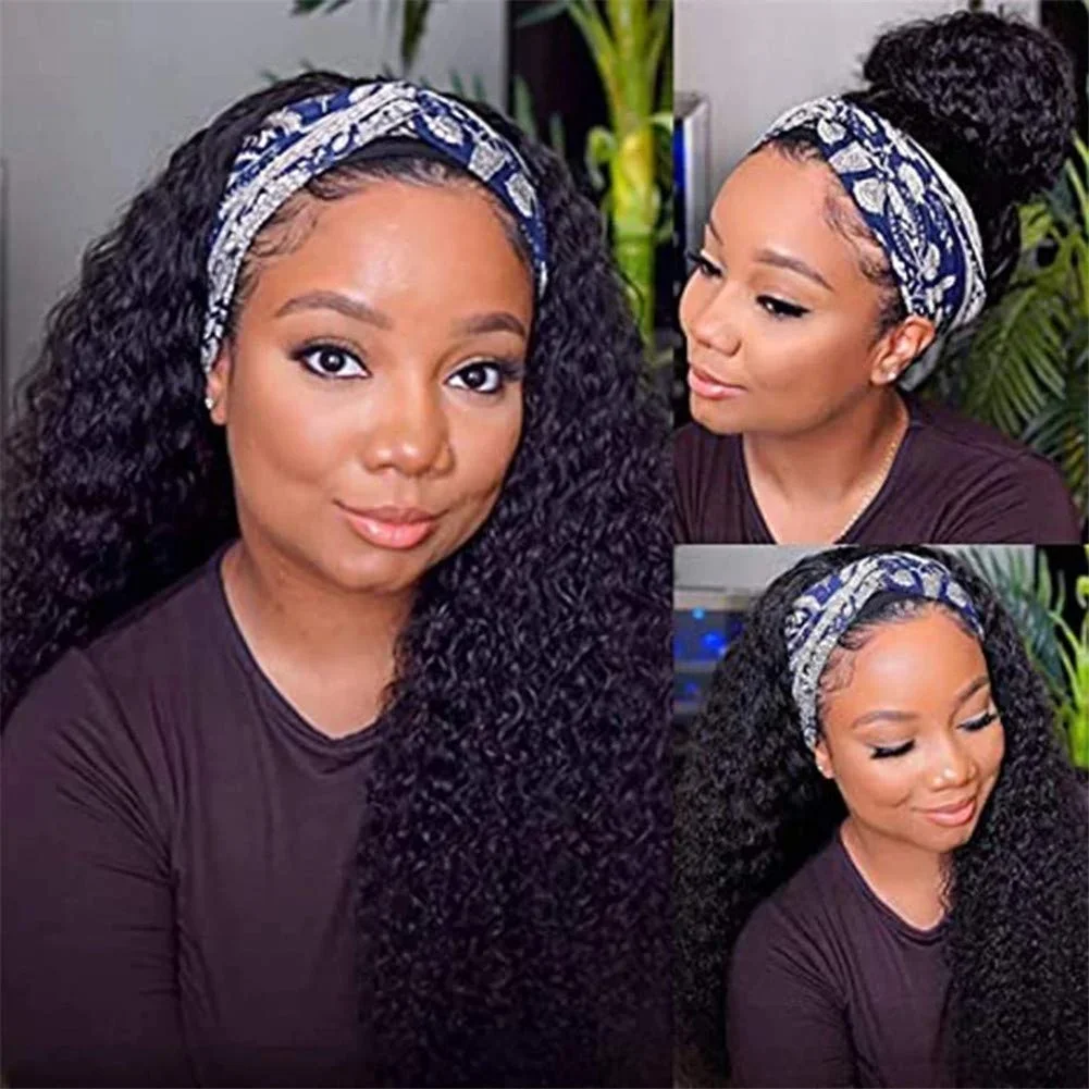 Deep Curly Hair Headband Wig Human Hair Brazilian Human Hair  Black Women Hum - £32.62 GBP+