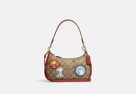 Coach Peanuts Snoopy With Patches Teri Shoulder Crossbody Bag  ( Khaki Redwood ) - £301.21 GBP