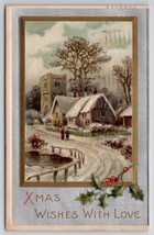 Christmas Greetings Beautiful Snow Covered Town Church Scene Postcard M22 - £5.55 GBP
