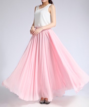 Pink Maxi Chiffon Skirt Outfit Women Plus Size Chiffon Maxi Skirt Beach Skirt image 2