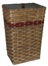 Kitchen Trash Basket 13 Gallon Hand Woven Wastebasket With Wood Lid Usa Handmade - £150.95 GBP