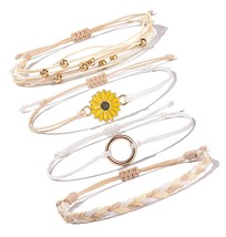 Sunflower String Bracelet Handmade Braided Rope Charms Boho - £40.48 GBP