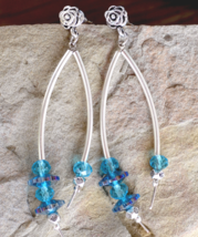 Crystal earrings, blue crystal earrings, hoop earrings, hoop tribal (E246) - £11.21 GBP
