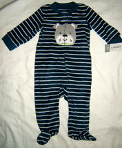 Carter&#39;s Baby Boy Blanket Sleeper Full Zip Blue Stripe Dog Face 6M 6 Month - £4.81 GBP