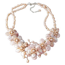 Pink Coin Pearl Cluster Sakura Flower .925 Silver Necklace - £22.78 GBP