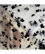 Black Floral Flocking Mesh Lace Tulle Fabric DIY Costume Cloth Wedding Prob - £9.73 GBP